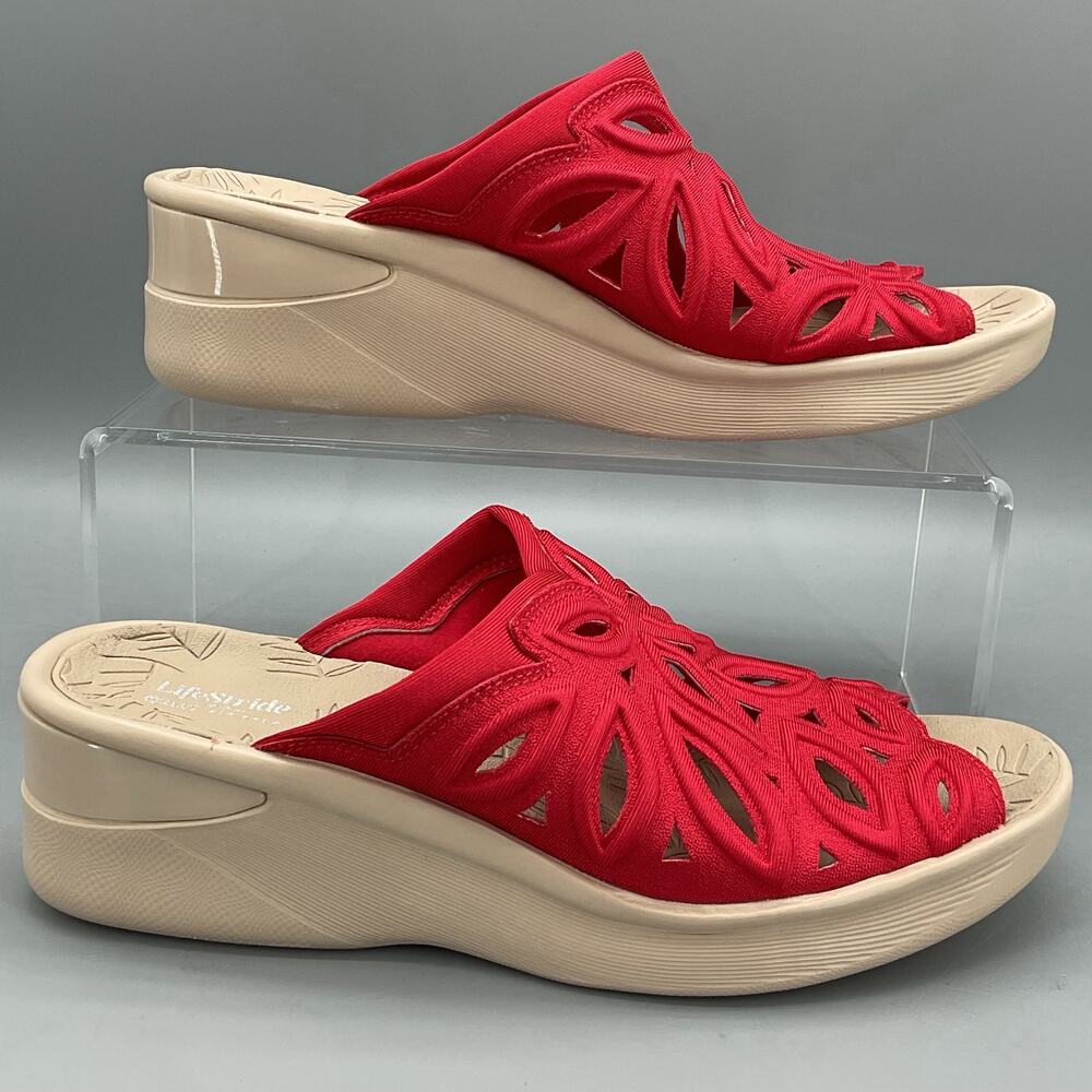 NEW Lifestride Women’s Susie Wedge Slide Sandals Red Size 9M